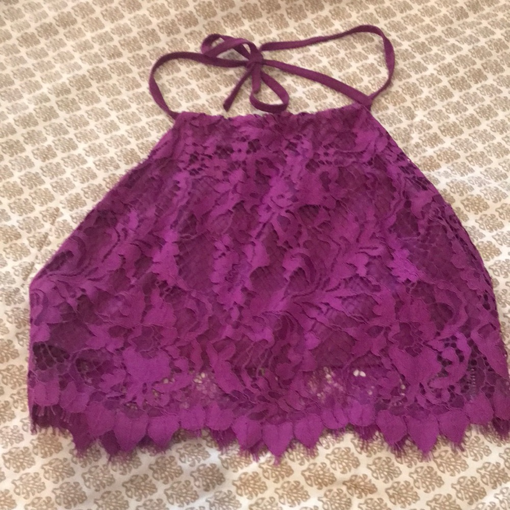 For love lemons purple lace crop top sz S.Like new